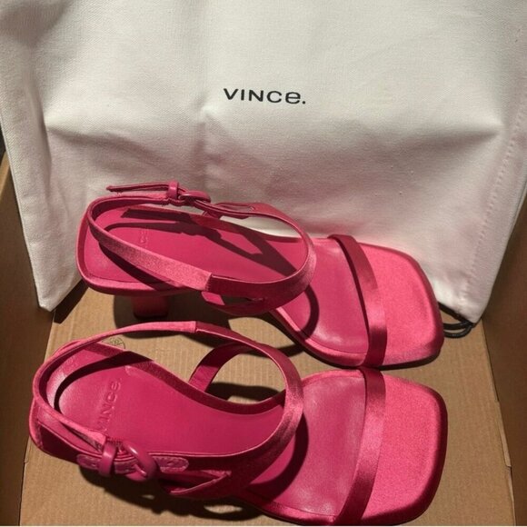 Vince Womens Satin Heeled Sandals Pink Ankle Strap Open Toe Block Heel Size 7M - Picture 9 of 9